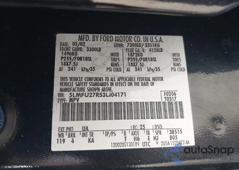 2003 Lincoln Navigator from USA, damaged, VIN 5LMFU27R53LJ04171